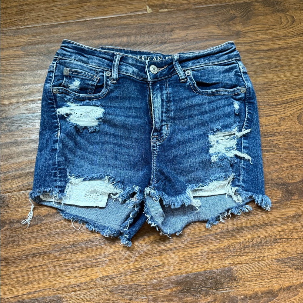 American Eagle Outfitters Women's Distressed Blue Denim Shorts
